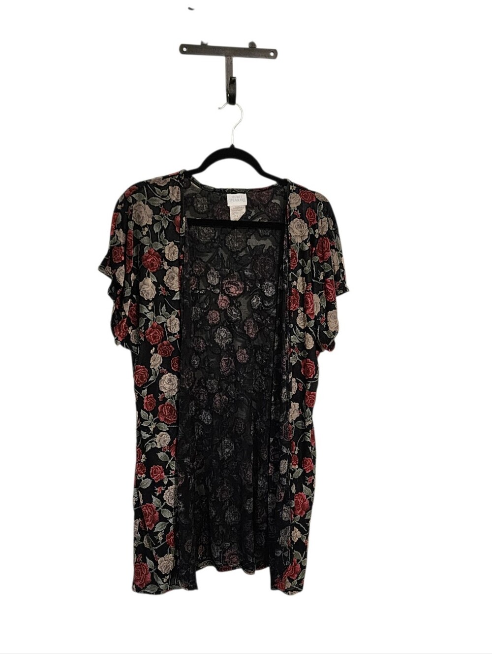 Vintage Kimono Cardigan Short Sleeve Mesh Dark Floral L Fairy Grunge Whimsigoth